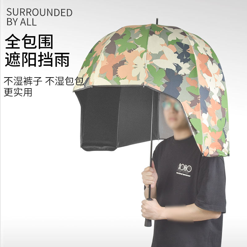 黑胶成人防晒直杆头盔伞图片