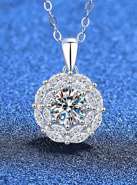 欧美1克拉莫桑钻项链s925纯银吊坠 玫瑰花莫桑石女款时尚