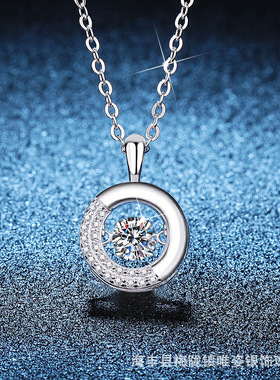 热销莫桑石S925纯银项链甜甜圈跳动的心灵动吊坠莫桑钻石项链女