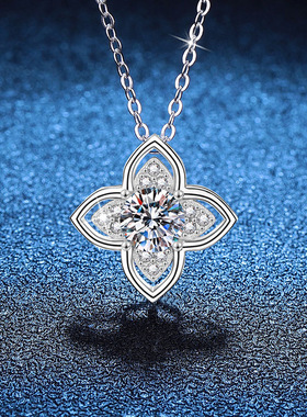 925纯银项链四叶草莫桑石吊坠百搭1克拉莫桑钻石项链女