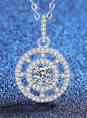 新款八宝罗盘莫桑钻吊坠S925纯银项链简约时尚莫桑石项链