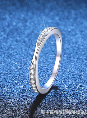 s925纯银戒指简约时尚韩版小清新莫桑石排戒莫桑钻石戒指女指环