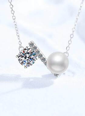 s925纯银项链莫桑石项链天然淡水珍珠高级感百搭平衡木吊坠女