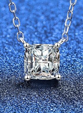 热卖S925纯银莫桑石项链小方糖锁骨链简约公主方吊坠轻奢项