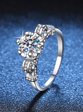 豪华莫桑钻石戒指S925纯银经典六爪皇冠戒指女浪漫花朵求婚戒子