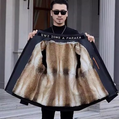 派克服男青根貂绒可拆卸内胆獭兔冬季海宁皮毛一体真皮衣皮草外套
