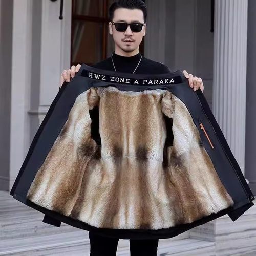 派克服男青根貂绒可拆卸内胆獭兔冬季海宁皮毛一体真皮衣皮草外套