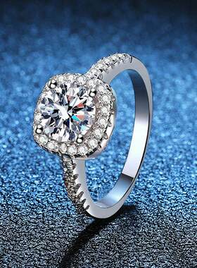 精工高端欧美热卖s925纯银戒指1克拉莫桑石 戒指经典方包戒指