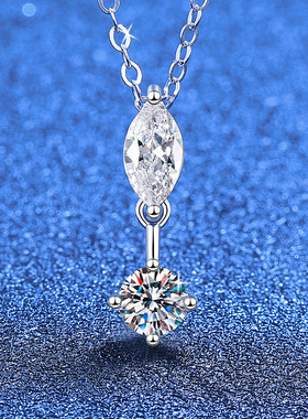 S925纯银满镶莫桑钻石一克拉马眼项链小众轻奢气质百搭小女生锁骨