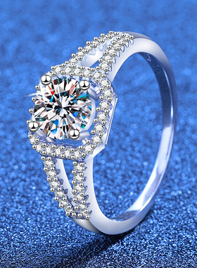 高端925银莫桑钻石戒指豪华方糖戒子1克拉指环