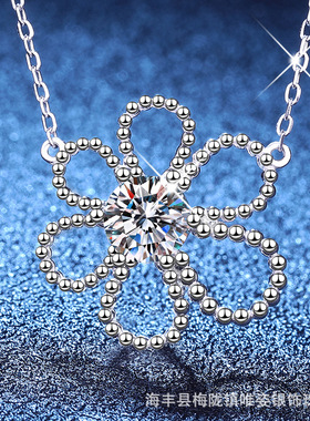 S925纯银D色莫桑石项链五瓣花朵锁骨链ins网红爆款山茶花项链