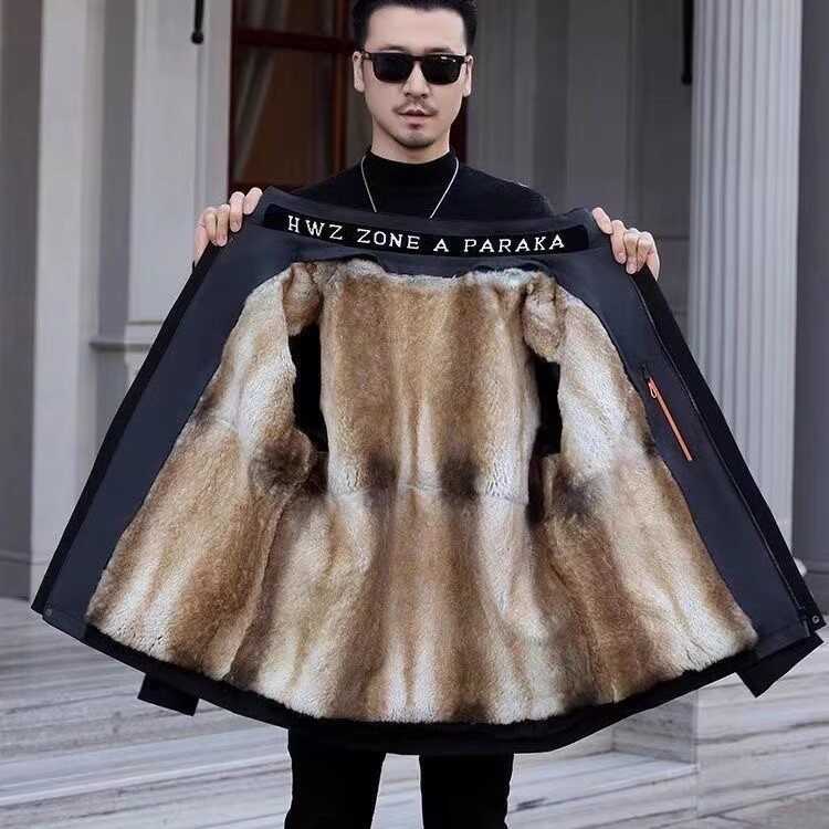 新男款派克服短款仿青根貂兔毛内胆可拆卸皮草皮毛一体冬加厚外套