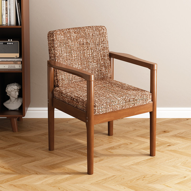 北欧实木电脑椅靠背椅舒适布艺带扶手椅现代简约阅读书房休闲椅子
