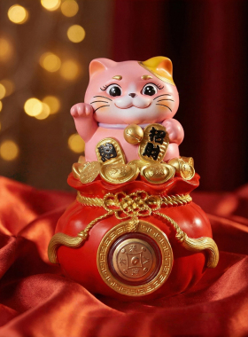 招财猫聚宝袋树脂储蓄罐摆件