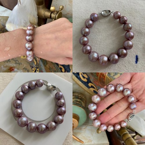天然无优化金属紫珍珠手链
