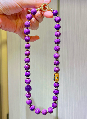 10mm南非紫松色石英岩项链复古皇家紫仿真舒俱来锁骨链项链