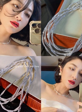 施家baby珍珠项链正圆强光细款复古925银碎银子颈链chocker女