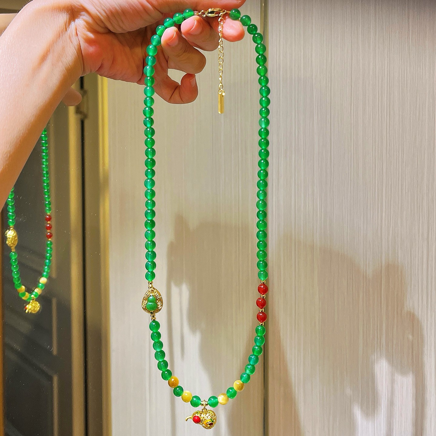 复古高品质帝王绿冰透绿玉髓玛瑙葫芦项链锁骨链女