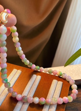 8mm石英岩玉项链人造西瓜碧玺项链春意盎然 新款小众贝壳扣