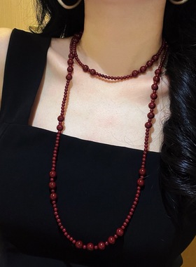 秋冬高品质新年红安可拉红施家珍珠毛衣链项链锁骨链女