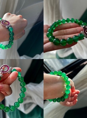 天然起光绿玉髓单圈圆珠手串简约绿色玛瑙玉石手链女百搭饰品