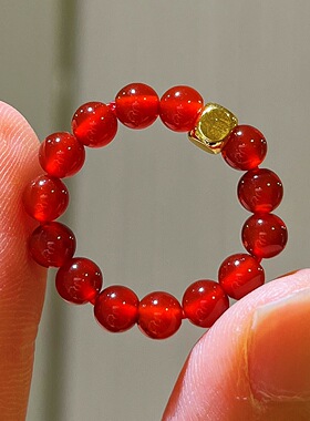 7A鸽血红冰透天然红玉髓玛瑙戒指指环