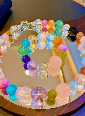 12-20mm大颗天然海蓝宝紫水晶柠檬黄晶紫锂辉手链项链