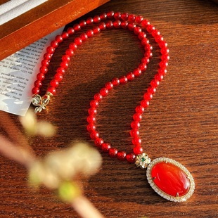 天然新年红红玉髓项链简约时尚百搭气质项链女 送婆婆送妈妈