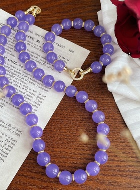 紫色石英岩玉项链手链套装简约时尚百搭唯美套装女