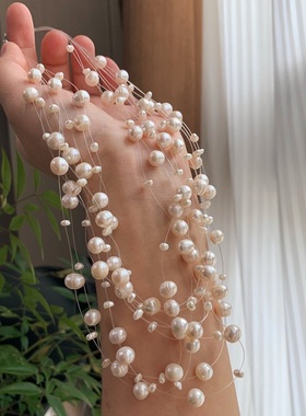 国风复古天然淡水珍珠满天星9层婚纱链晚装链项链