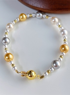 渐变大小南洋金珠色施家满天星珍珠手链小众个性时尚百搭手链女