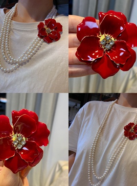 花开富贵红色胸针ins潮个性精致胸花韩版女西服领针