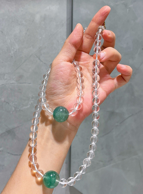 8mm近玻璃体白水晶17mm天然绿草莓设计感锁骨链项链手链