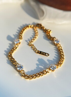 钛钢人造钻石手链简约个性小众轻奢设计镶钻古巴链手链女