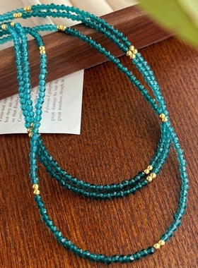 撞色设计深浅绿色人造蓝宝石锁骨链项链