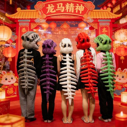 中华恐龙骨架头套帽子毛绒玩具鹿晗同款儿童搞怪外骨骼玩偶头戴礼