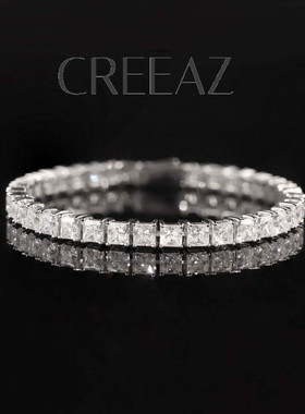 日韩欧美热销4mm满镶网球链小众轻奢s925纯银镶公主方莫桑石手链