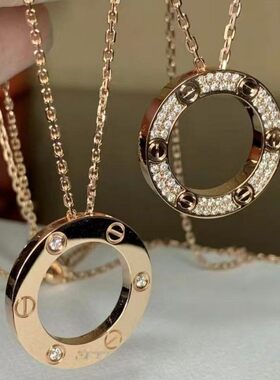 高精工CNC厚镀18K金LOVE项链经典镶钻满天星百搭项饰专柜同款