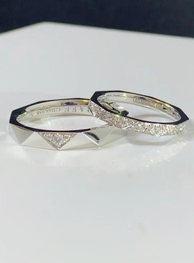 格家拉夫高版本925银CNC镶钻菱形戒指时尚轻奢风满钻男女情侣对戒