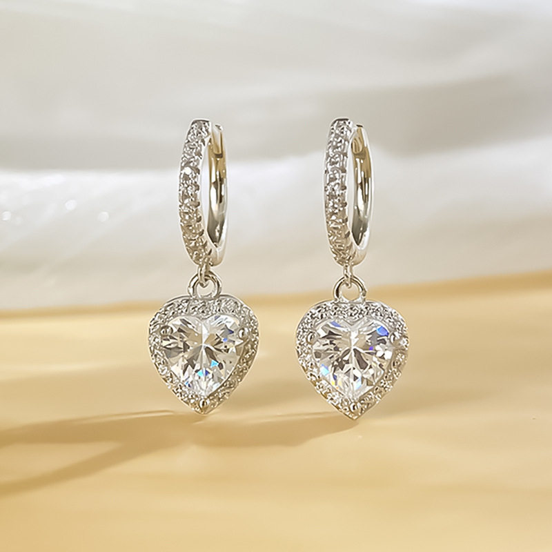 新款心形耳环s925纯银培育钻石耳扣耳饰耳钉时尚轻奢高级感耳环