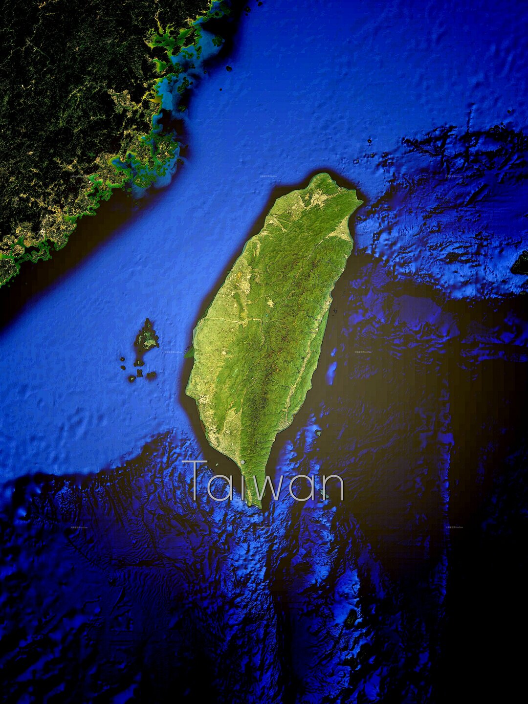 台湾主题地形高反差重彩暗氪金风格渲染超大卫图壁纸