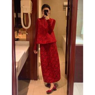 大码胖mm新中式国风订婚礼服马甲套装裙敬酒服女冬季新娘结婚回门