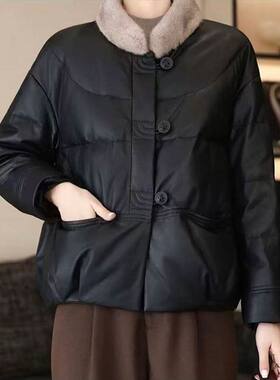 皮衣海宁国风羽绒棉衣棉服短款水貂毛领2026新款时尚保暖外套秋冬