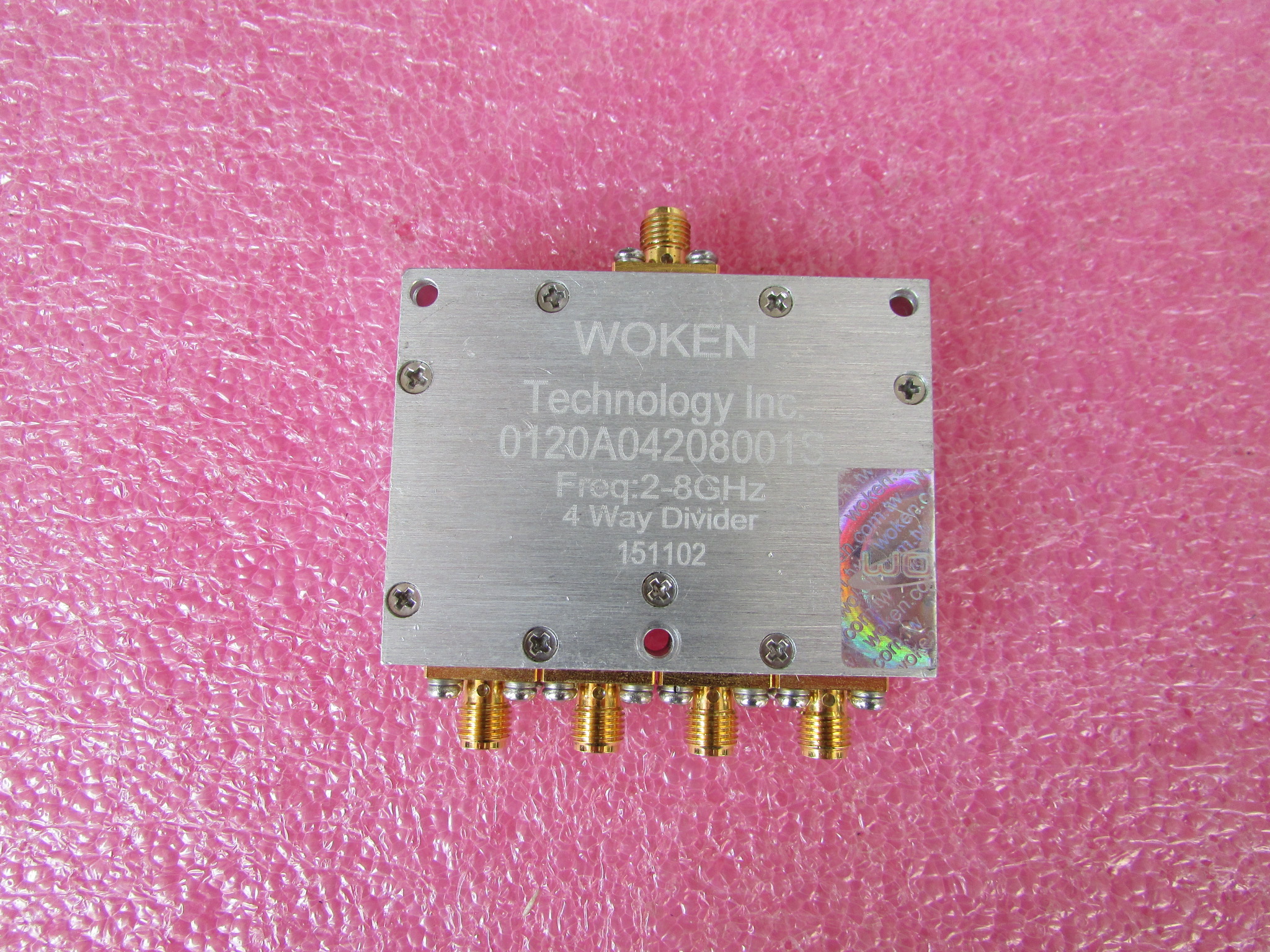 WOKEN进口0120A04208001S 2-8GHz 30W SMA一分四射频同轴功分器