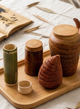 纯手工竹根竹节茶叶罐带盖茶筒杯