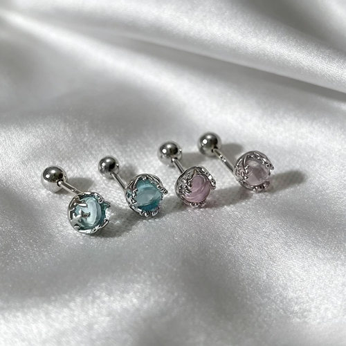 925银针彩色月光石轻奢耳钉