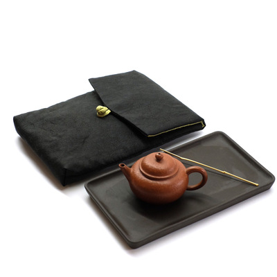 茶盘袋黑色龟裂纹香云纱茶具收纳