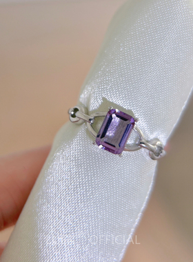 天然紫水晶!通体纯银不褪色!轻奢质感链条光面方钻开口戒指百搭女