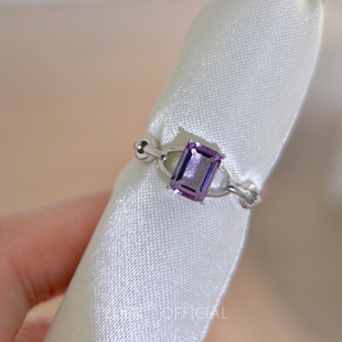 天然紫水晶!通体纯银不褪色!轻奢质感链条光面方钻开口戒指百搭女