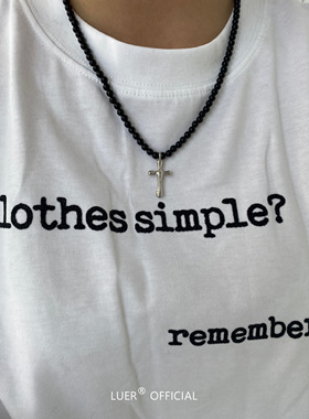 鹿尔天然黑玛瑙十字架纯银毛衣链